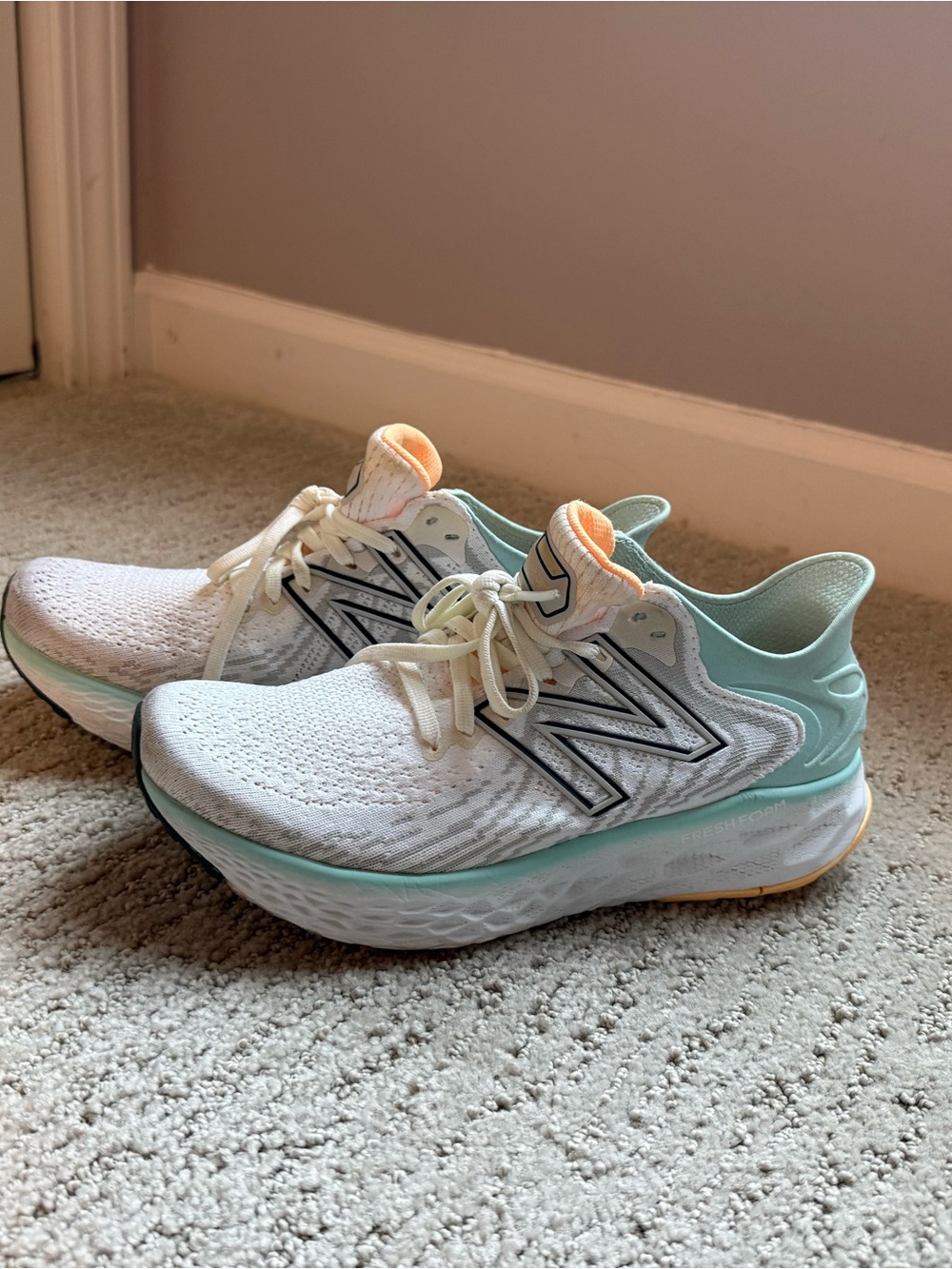 New Balance Women's White Mint & Peach Athletic Running Shoes